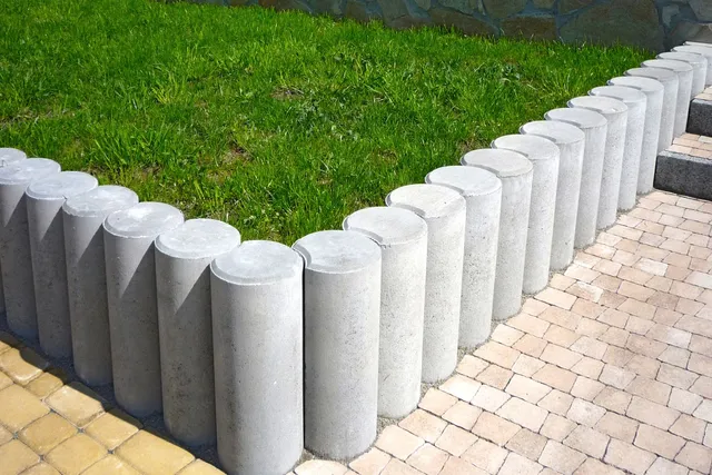 Concrete bollards in a garden